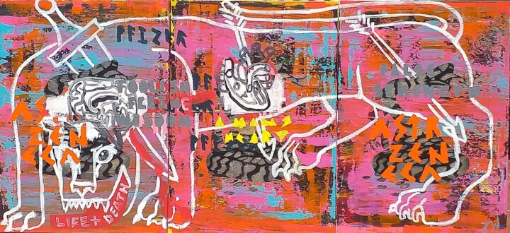 WOUNDED LION 绘画, 27.6x59.1 in