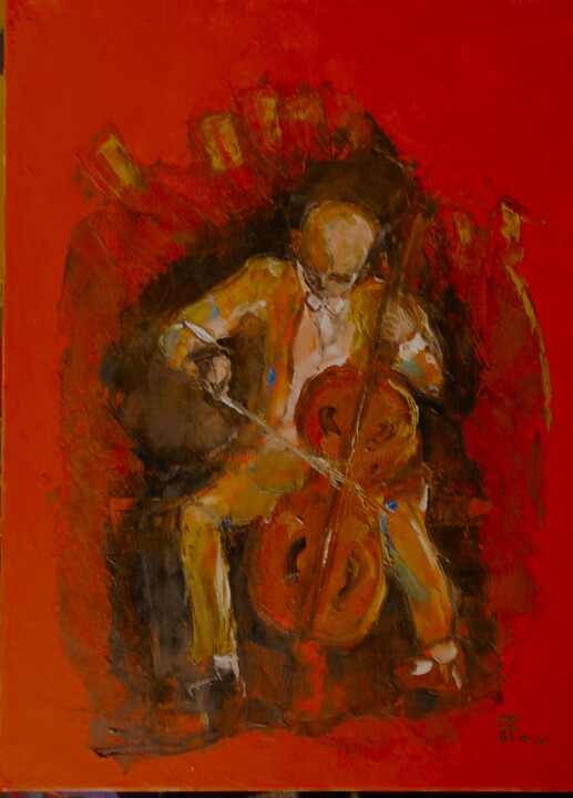 23-87- Le cello voit rouge-92 x 73 绘画, 36.2x28.7 in