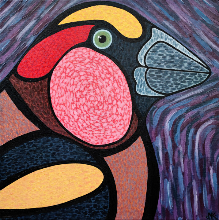 green-eyed bird 绘画, 15.8x15.8 in