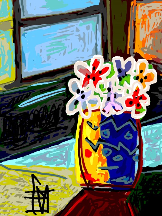 fleurs devant la fenêtre 数字艺术