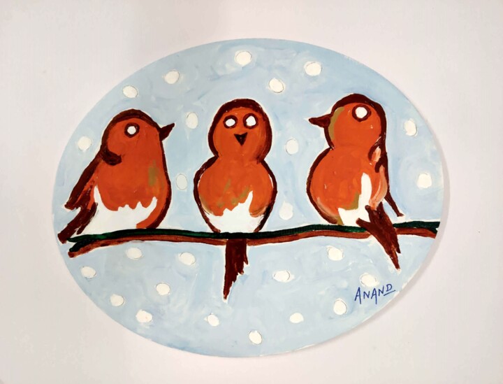 THREE ROBINS 绘画, 16x20 in