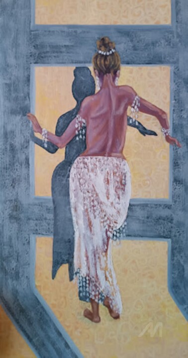 Oriental dance art.Oriental dance painting. 绘画, 25.6x13.8 in