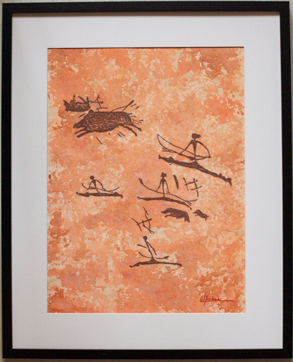 Boar hunting. THE PAINTING IS FRAMED 绘画, 15.8x11.8 in