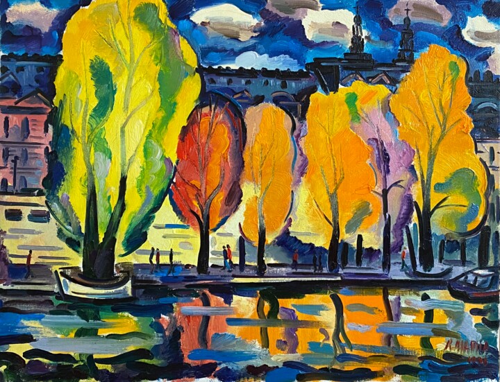 Peinture intitulée "Louvre" par Rezo Adamia, Œuvre d'art originale, Huile Monté sur Châssis en bois