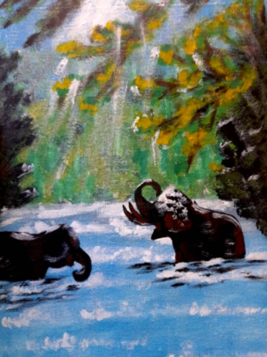 African animals original acrylic painting 绘画, 9.8x6.7 in