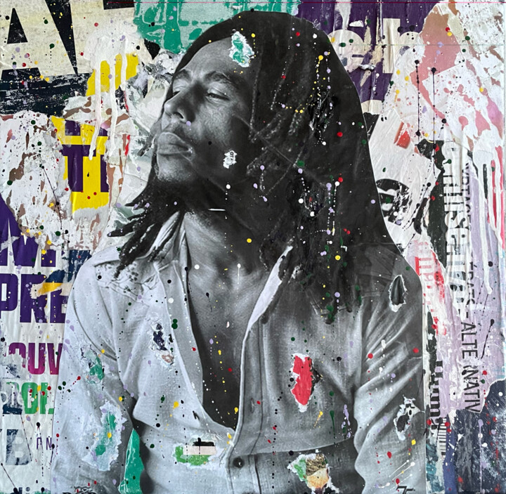 Bob Marley 拼贴, 15.8x15.8 in