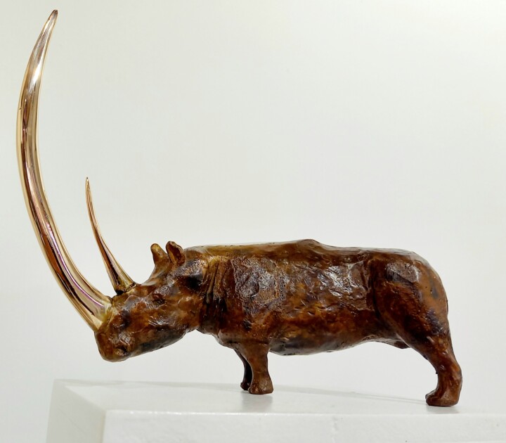 Sculpture intitulée "P Rhino sur demande" par Bueno Patrice, Œuvre d'art originale, Bronze