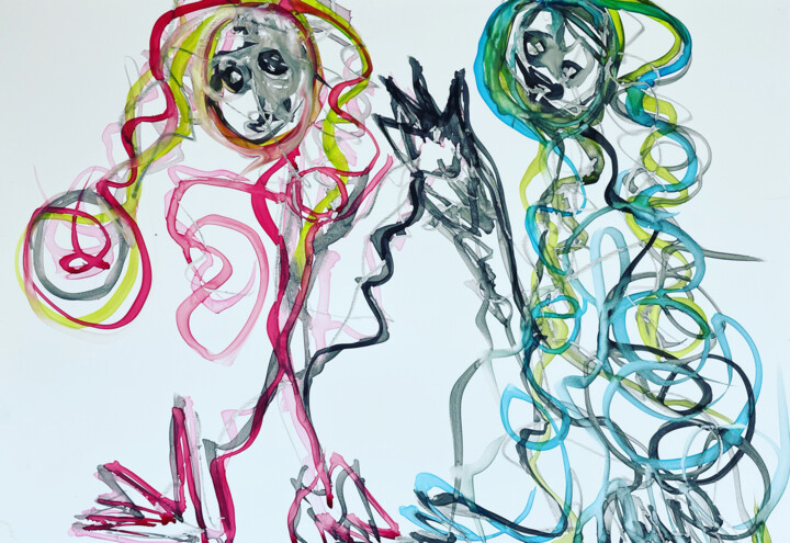 Dancing High Five 绘画, 8.7x12.6 in