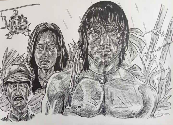 Illustration du film Rambo first blood part.2 réalisé aux cr 图画, 11.7x16.5 in