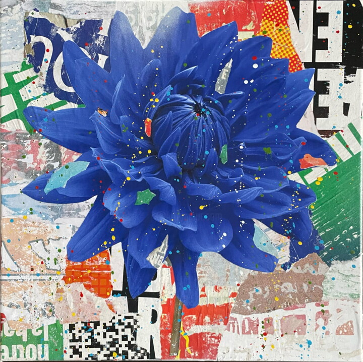 Dahlia bleu n°2 拼贴, 15.8x15.8 in