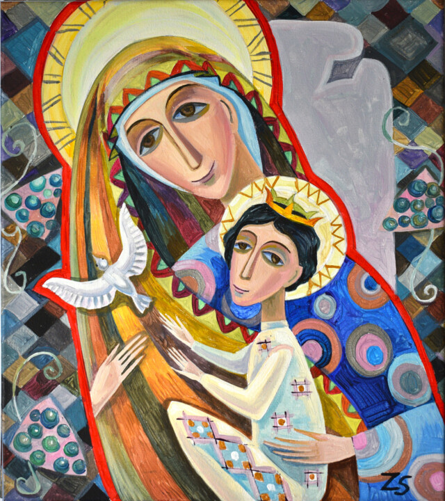 Mother of God and Jesus2 绘画, 15.8x13.8 in