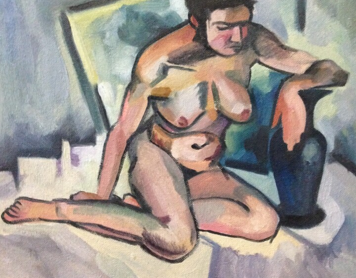 "Nude model with vas…" başlıklı Tablo Solomon Tair Sharif (Air-T) tarafından, Orijinal sanat, Petrol