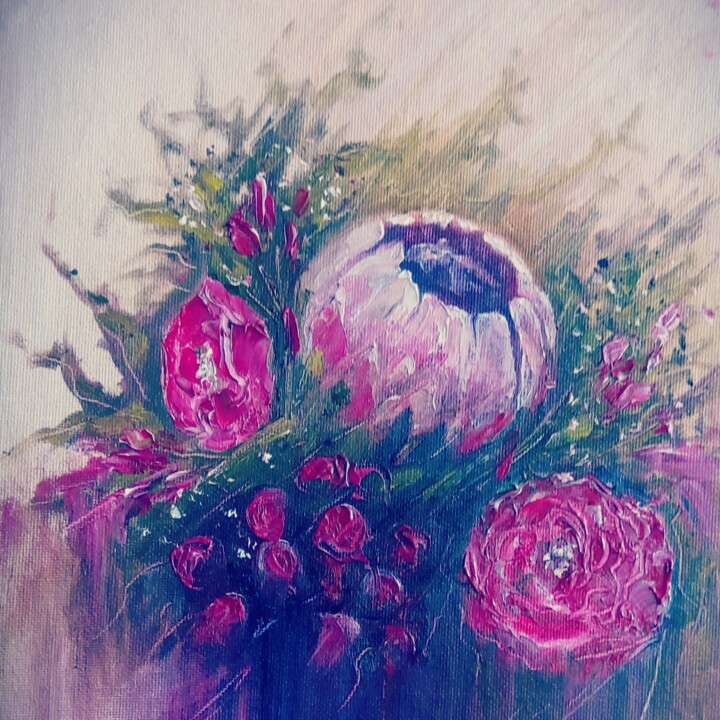Painting titled "Simple Elegance" by Sue Lorenz, Original Artwork, Oil Mounted on Other rigid panel