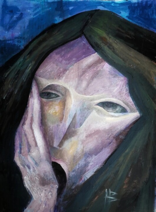 SONG. Existential portrait.Cry.Original. Acrylic, cardboard. 绘画, 19.7x13.4 in