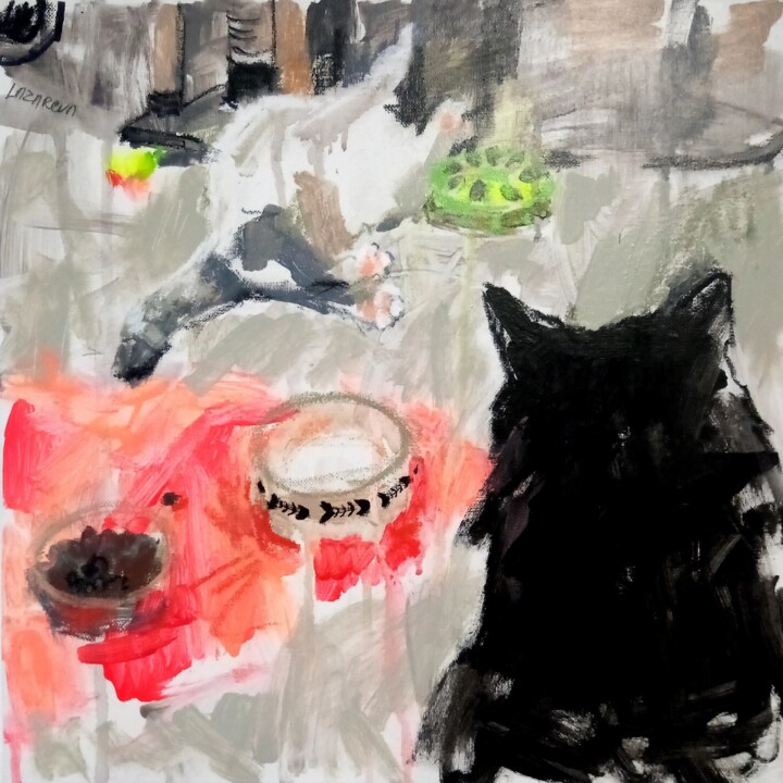 Two cats#2 绘画, 15.4x15.4 in