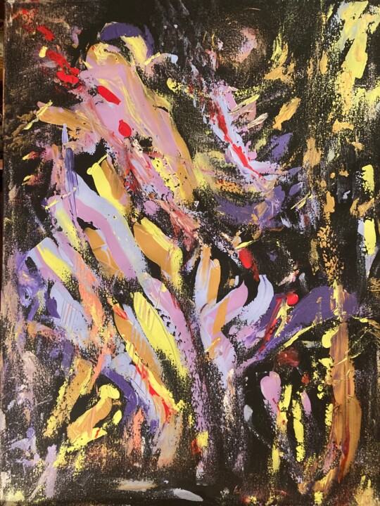 НОЧЬ, ДЕВУШКА, МОПЕД 绘画, 31.5x23.6 in