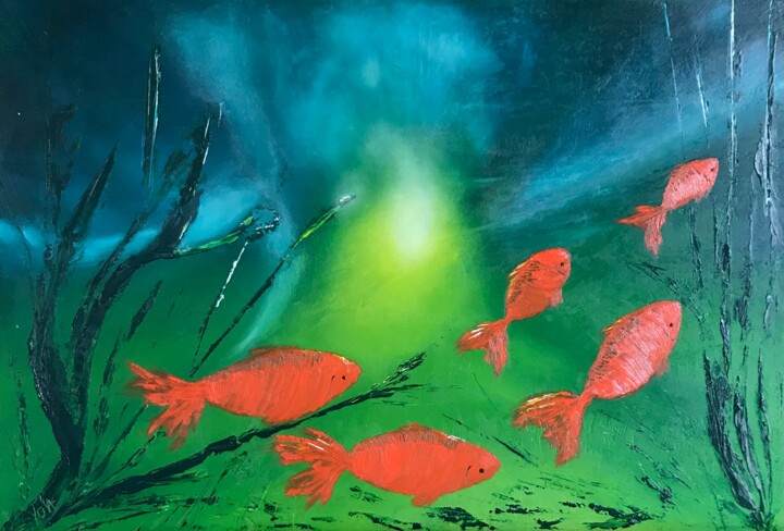 Poissons rouges 绘画, 15x21.7 in