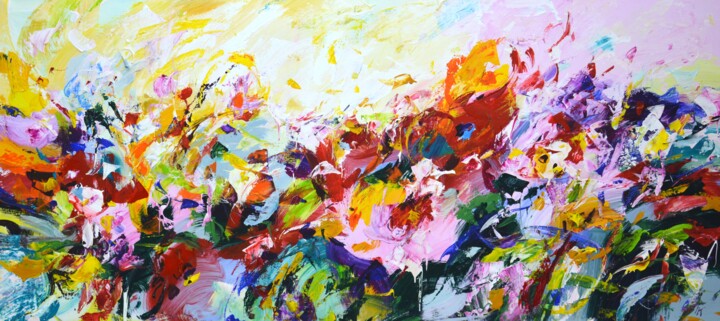 Expression. Flower field. 绘画, 23.6x55.1 in