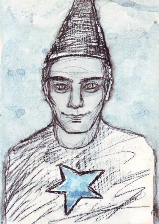 Dessin intitulée "Magician of fears" par Corinne Courlet, Œuvre d'art originale, Aquarelle
