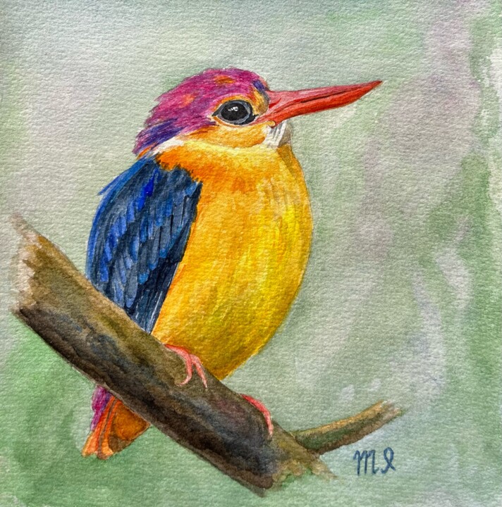 Kingfisher Bird painting 绘画, 5.9x5.9 in
