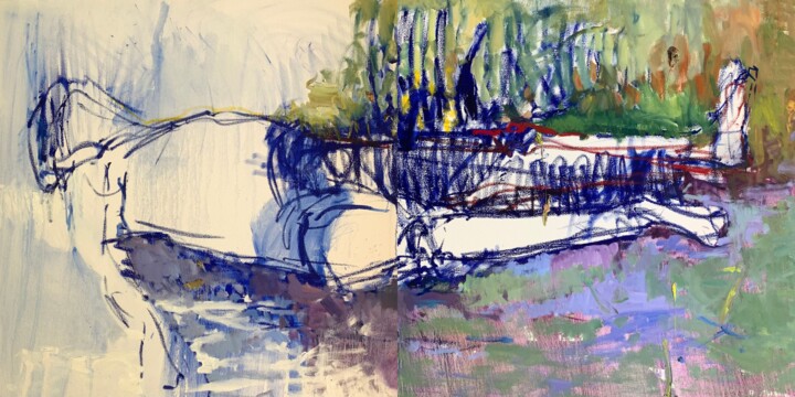 He felt by lilies 绘画, 39.4x78.7 in