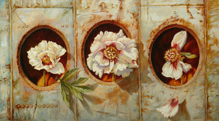 Malerei mit dem Titel "Three in One" von Andrii Zhukov, Original-Kunstwerk, Öl