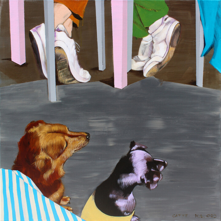 Painting titled "Caffe" by Małgorzta Łodygowska, Original Artwork, Acrylic Mounted on Wood Stretcher frame