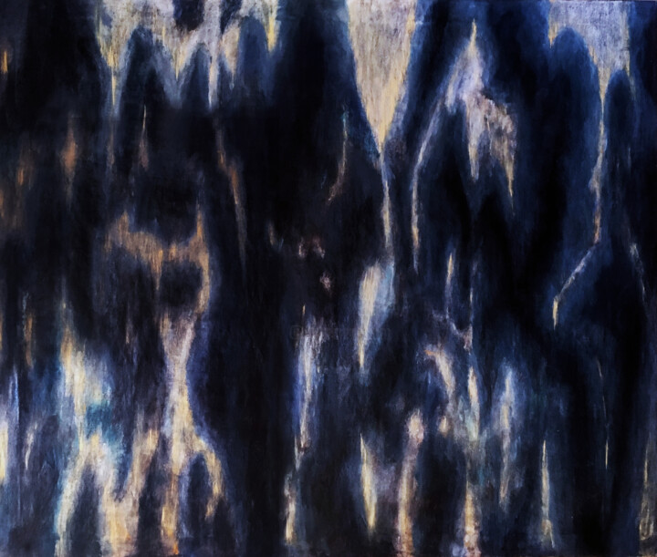 Midnight's Glow (Dark Blue painting) 绘画, 39.4x47.2 in