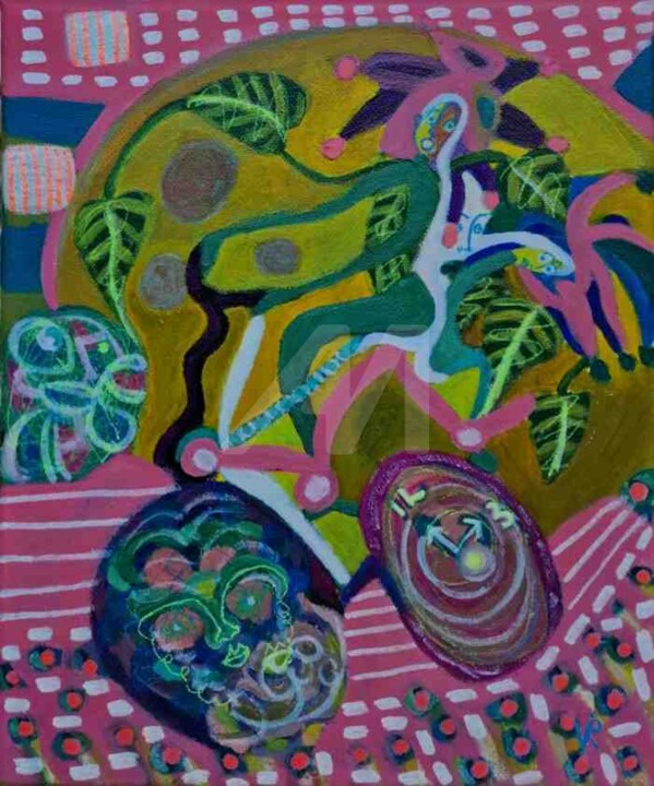 Schilderij getiteld "Journey to the moon" door Krisline, Origineel Kunstwerk, Acryl