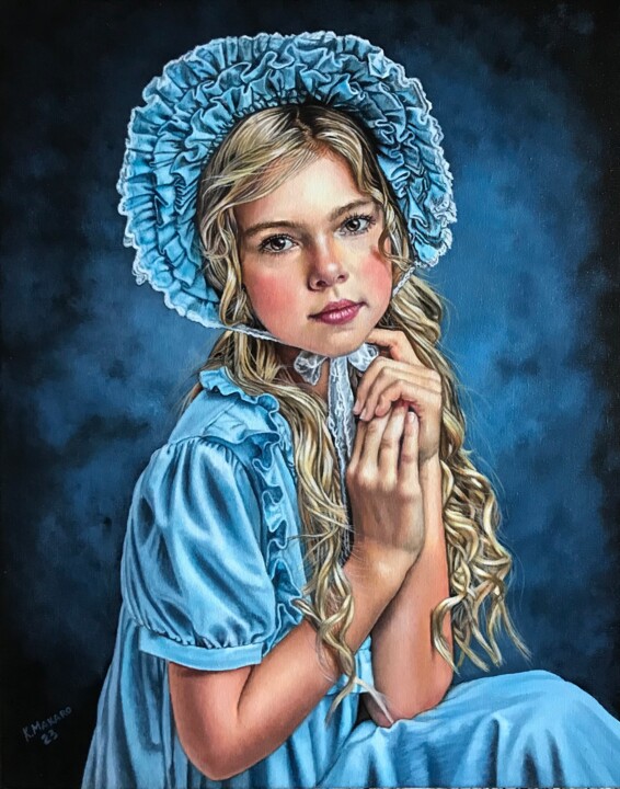 Bambina dall'abito dell'Ottocento 绘画, 19.7x15.8 in