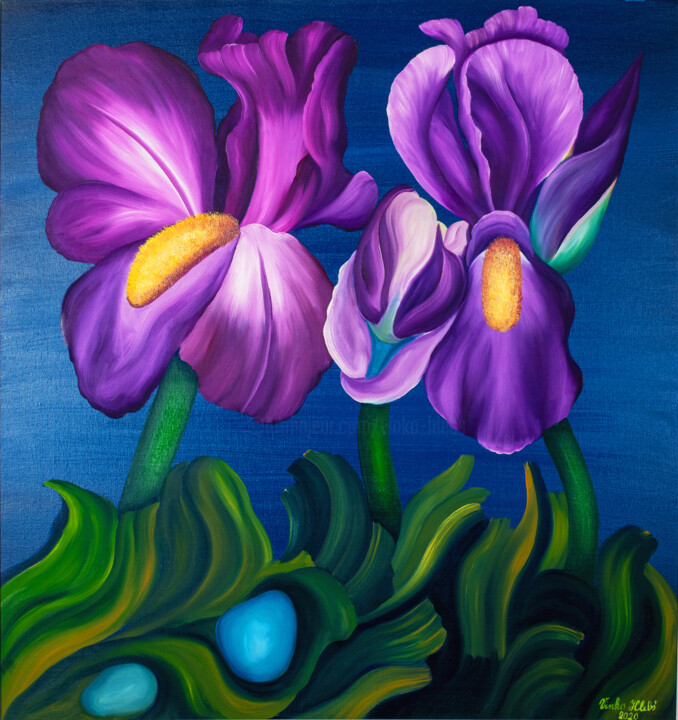 Iris flowers 绘画, 39x37 in