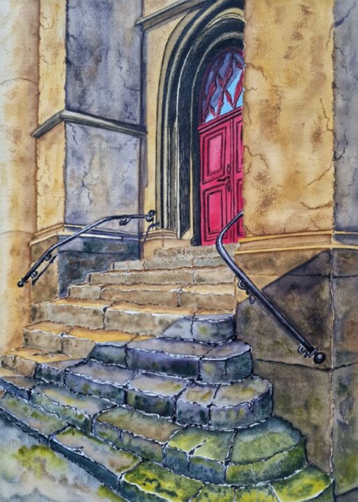 Old staircase 绘画, 14.6x10.4 in