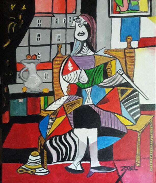 PERSONNAGE AU CHAPEAU ET LUNETTES 绘画, 18.1x15 in