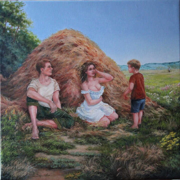 Painting titled "Run sister, your fa…" by Svetlana Verisova /Brezashka/, Original Artwork, Oil Mounted on Wood Stretcher fra…