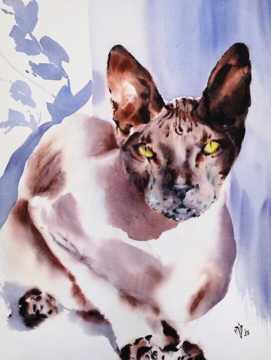 Painting titled "The Sphynx" by Irina Vorobei, Original Artwork, Watercolor