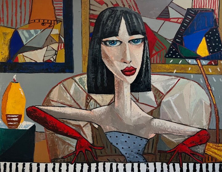 Painting titled "Piano player" by Ta Byrne, Original Artwork, Oil