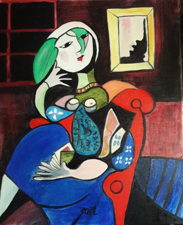 LA FEMME AUX CARTES 绘画, 18.1x15 in