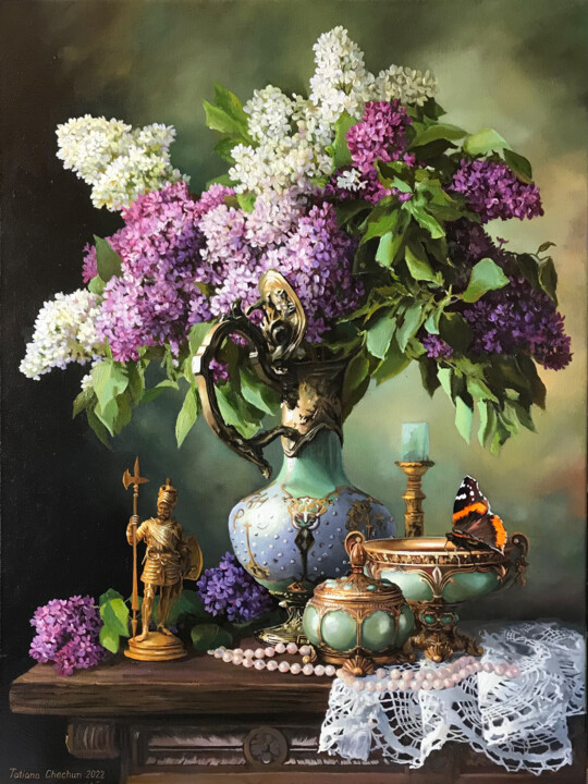 Still Life with Lilac 绘画, 23.6x17.7 in
