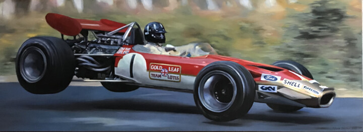 Graham Hill (car) 绘画, 15.8x43.3 in