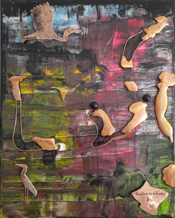 " Migration sur la Dombes " 绘画, 19.7x15.8 in