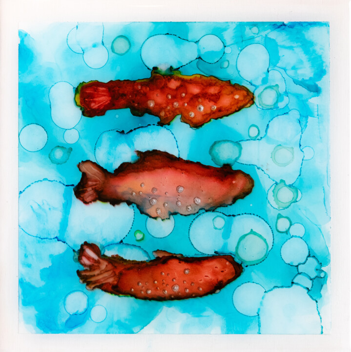 Trois poissons 绘画, 7.9x7.9 in