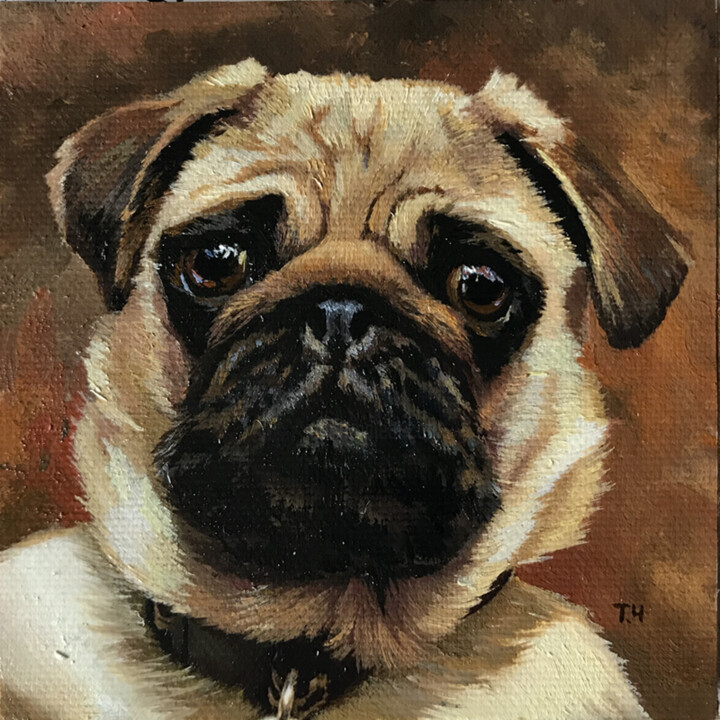 Miniature "Pug" 绘画, 3.9x3.9 in