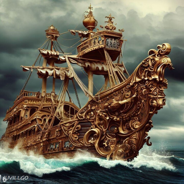 "BARCO PIRATA BARROCO" başlıklı Dijital Sanat Juvillgo tarafından, Orijinal sanat, AI tarafından oluşturulan görüntü