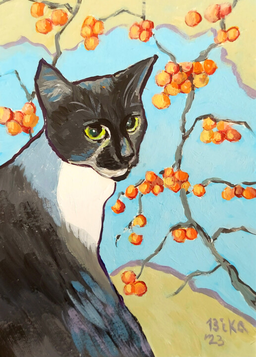 Black white cat 绘画, 8.3x5.8 in