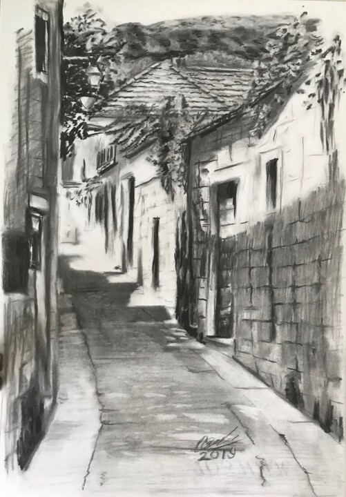 Хорватская улочка Resim, 23,2x16,5 in