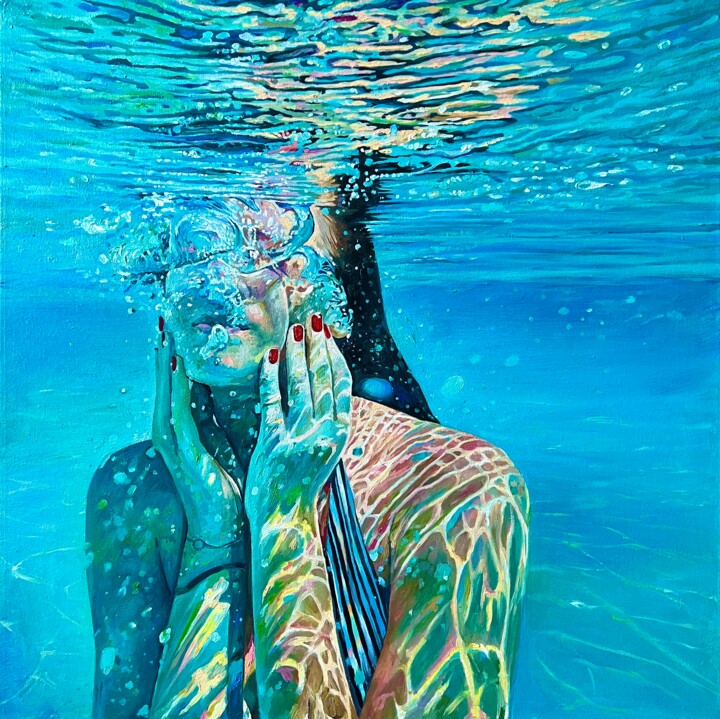 Pintura intitulada "DIVE" por Daria Dudochnykova, Obras de arte originais, Óleo Montado em Painel de madeira