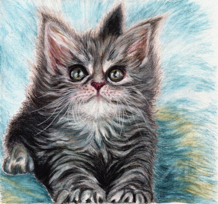 Fluffy kitten 绘画, 15.8x17.7 in