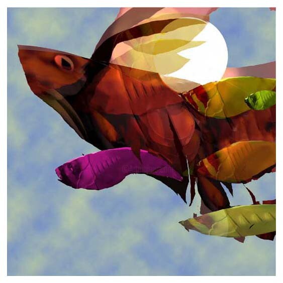 Цифровое искусство под названием "Flying fish" - Semih Oktay, Подлинное произведение искусства