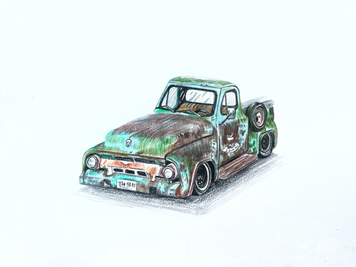 An old pretty car 图画, 7.9x11 in