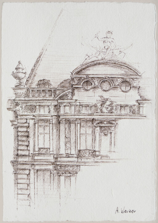 Drawing titled "Louvre-Pavillon de…" by Aga Werner, Original Artwork, Ink